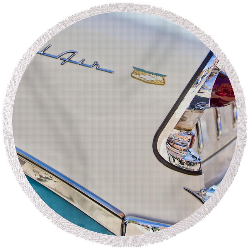 Chevrolet Bel-air Round Beach Towel featuring the photograph Chevrolet Bel-Air Taillight by Jill Reger