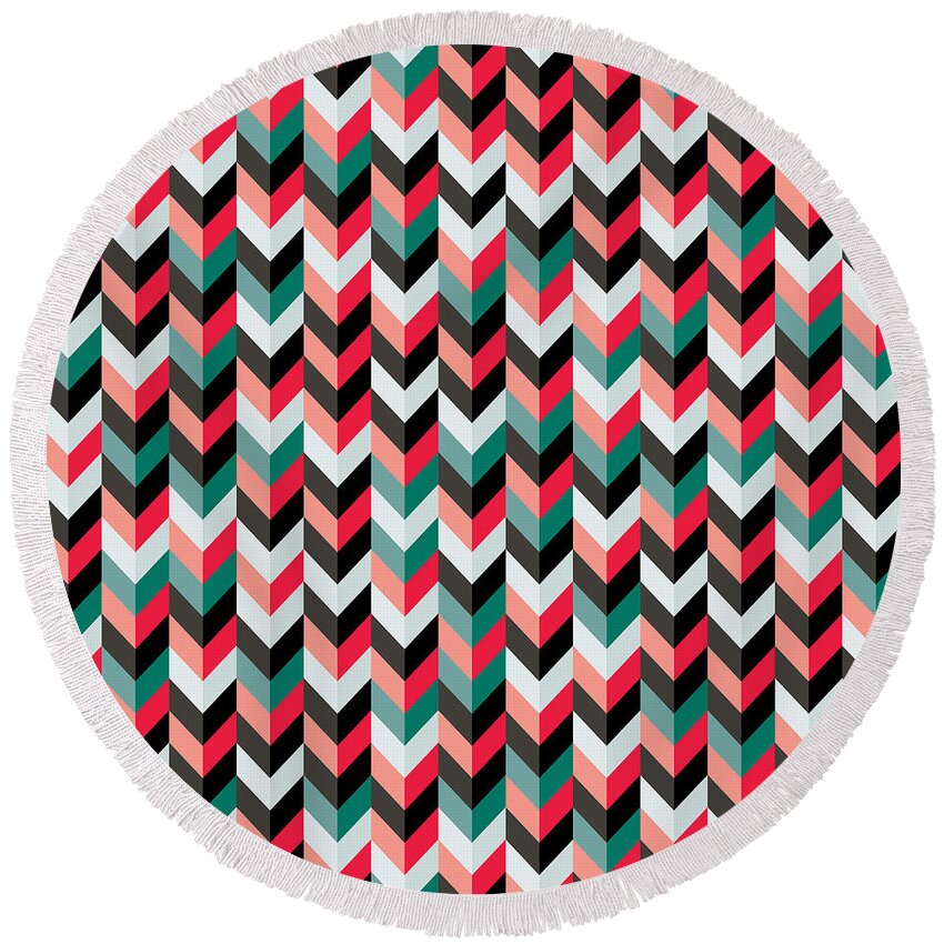Abstract Round Beach Towel featuring the digital art Chevron by Mike Taylor