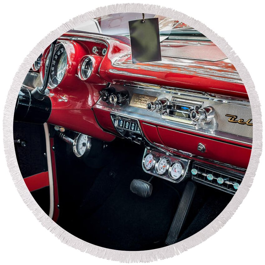 Alvin Round Beach Towel featuring the photograph Chevy Bel Air Dash by David Morefield