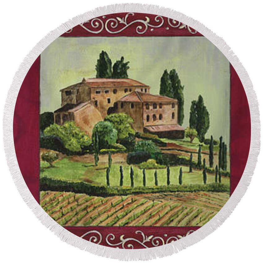 Wine Round Beach Towel featuring the painting Chianti and Friends Collage 1 by Debbie DeWitt