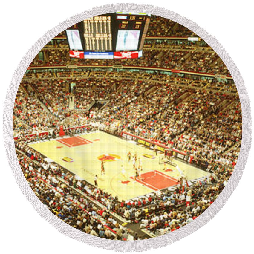 Photography Round Beach Towel featuring the photograph Chicago Bulls, United Center, Chicago by Panoramic Images
