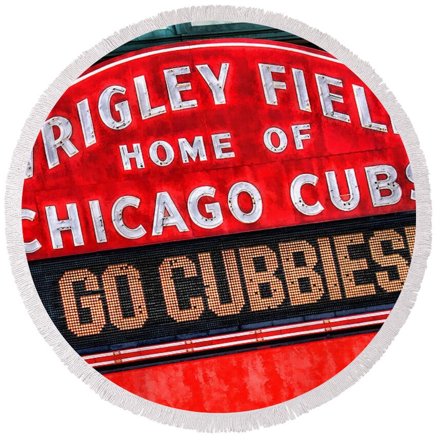 Chicago Round Beach Towel featuring the painting Chicago Cubs Wrigley Field by Christopher Arndt