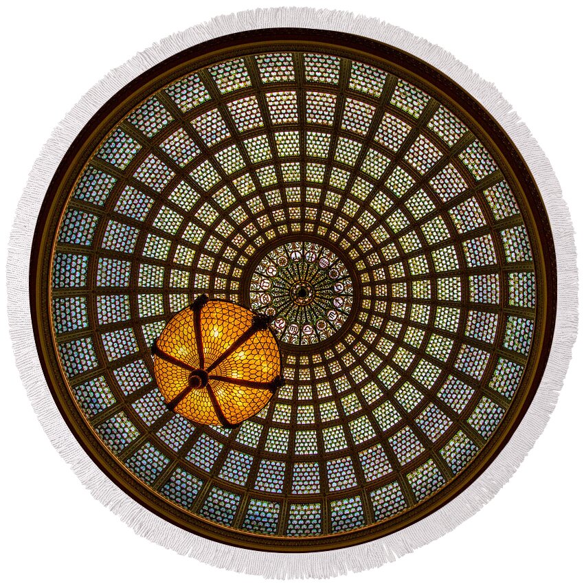 Chicago Cultural Center Round Beach Towel featuring the photograph Chicago Cultural Center Dome by Mike Burgquist