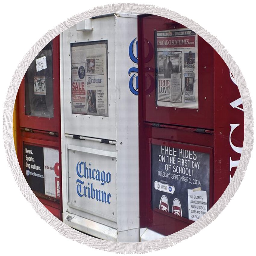 Chicago Round Beach Towel featuring the photograph Chicago News by Frozen in Time Fine Art Photography
