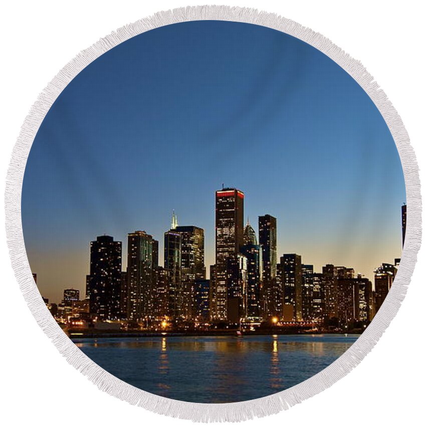 Chicago Round Beach Towel featuring the photograph Chicago Nightscape by John Babis