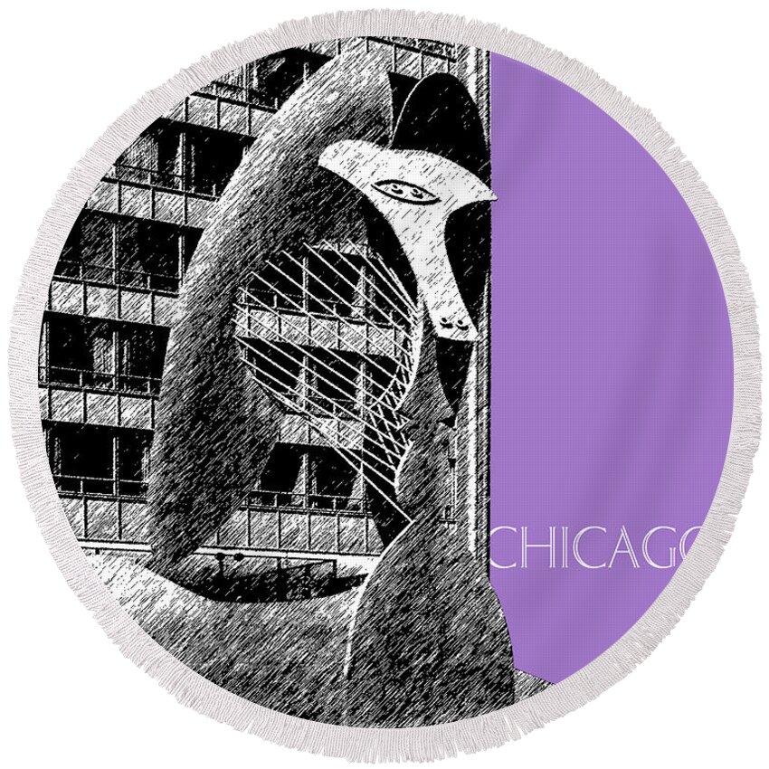 Architecture Round Beach Towel featuring the digital art Chicago Pablo Picasso - Violet by DB Artist