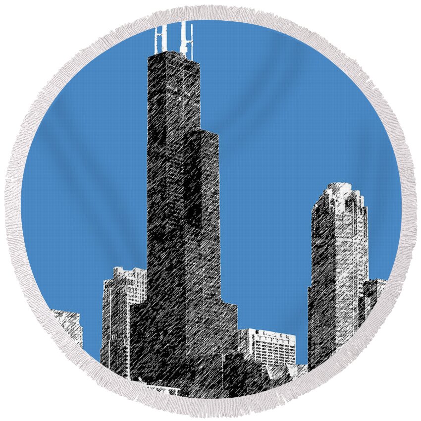 Architecture Round Beach Towel featuring the digital art Chicago Sears Tower - Slate by DB Artist