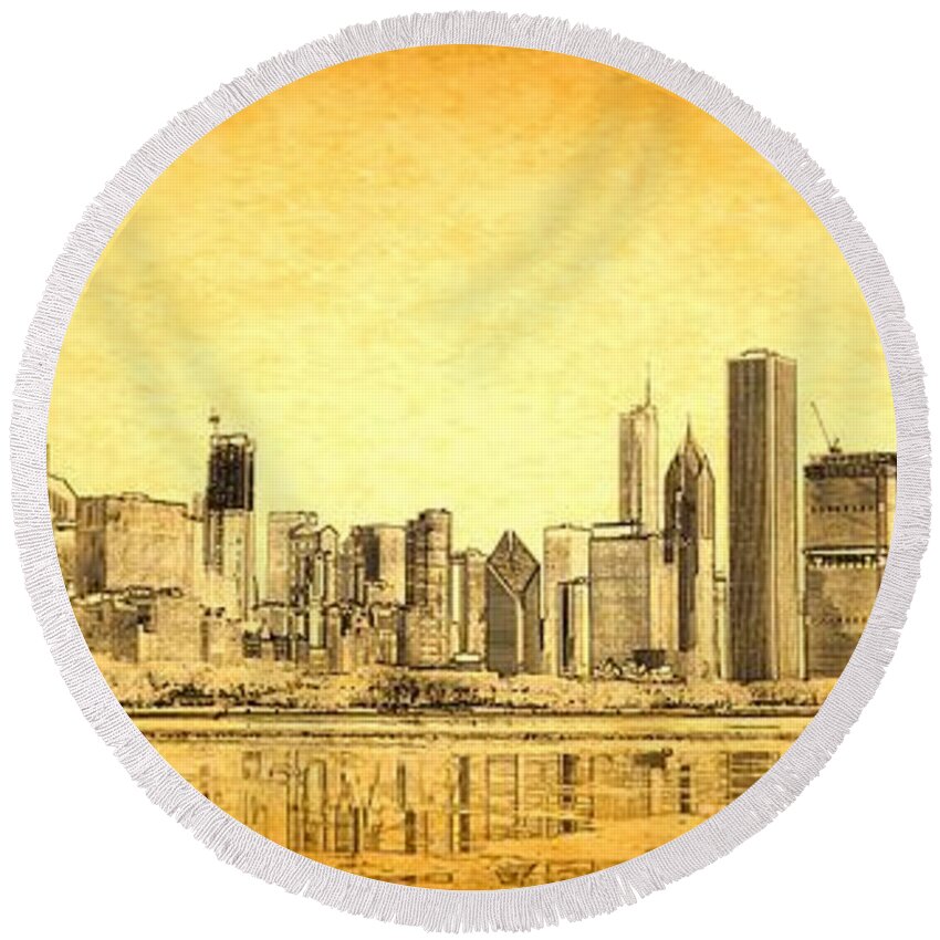 Chicago Panorama Round Beach Towel featuring the photograph Chicago Sunrise by Dejan Jovanovic