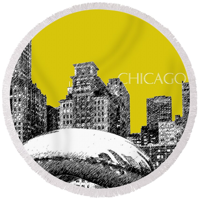 Architecture Round Beach Towel featuring the digital art Chicago The Bean - Mustard by DB Artist