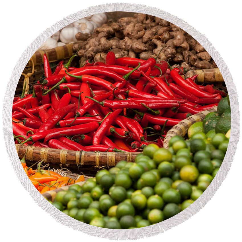 Basket Round Beach Towel featuring the photograph Chillies 01 by Rick Piper Photography