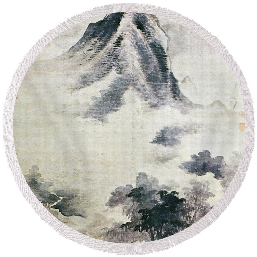 14th Century Round Beach Towel featuring the painting China Landscape by Granger