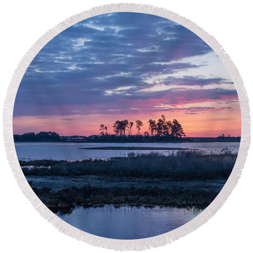 Chincoteague Round Beach Towel featuring the photograph Chincoteague Wildlife Refuge Dawn by Photographic Arts And Design Studio