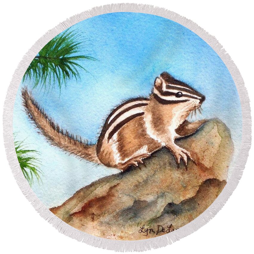 Chipmunks Round Beach Towel featuring the painting Chippy Chipmunk by Lyn DeLano