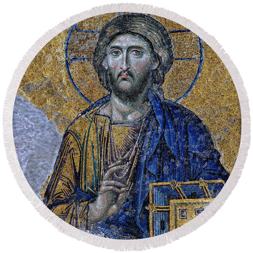 Christ Pantocrator Round Beach Towel featuring the photograph Christ Pantocrator -- Hagia Sophia by Stephen Stookey