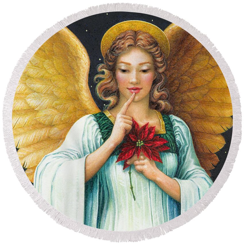 Angel Round Beach Towel featuring the painting Christmas Angel by Lynn Bywaters