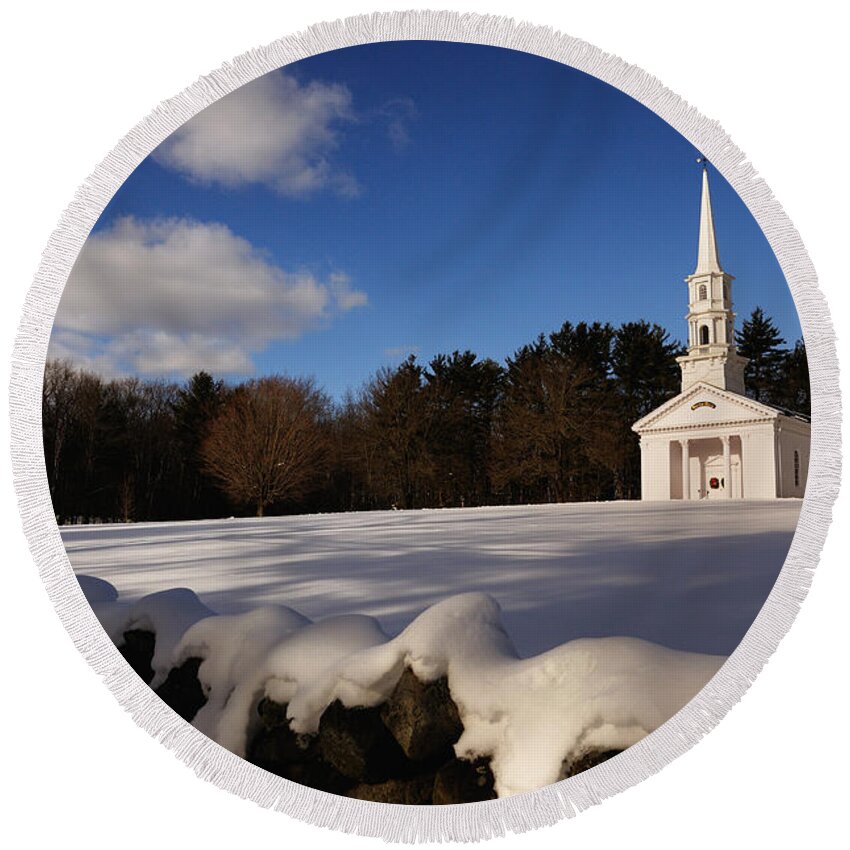 Christmas Round Beach Towel featuring the photograph Christmas at Martha Mary Chapel - Greeting Card by Mark Valentine