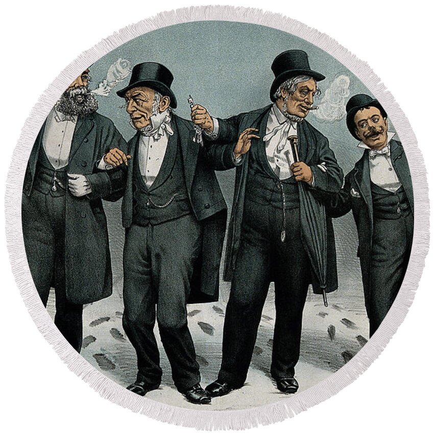 Science Round Beach Towel featuring the photograph Christmas Eve Gentlemen Smokers, 1887 by Wellcome Images