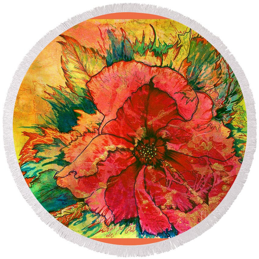 Christmas Round Beach Towel featuring the painting Christmas Flower by Nancy Cupp