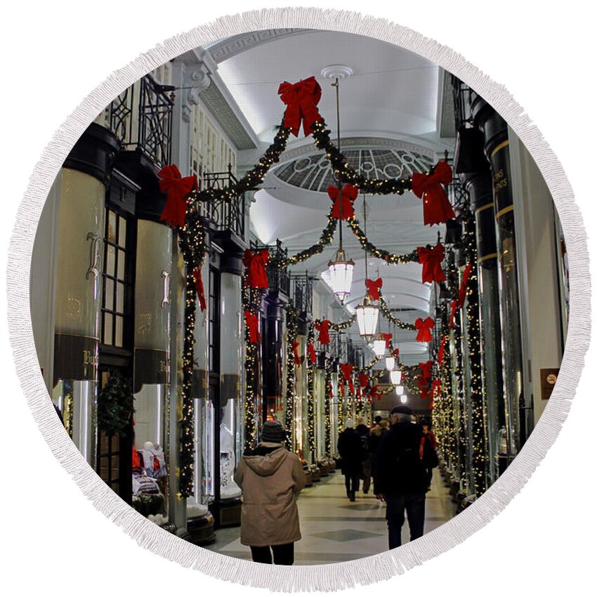 Christmas Round Beach Towel featuring the photograph Christmas in Piccadilly Arcade by Tony Murtagh