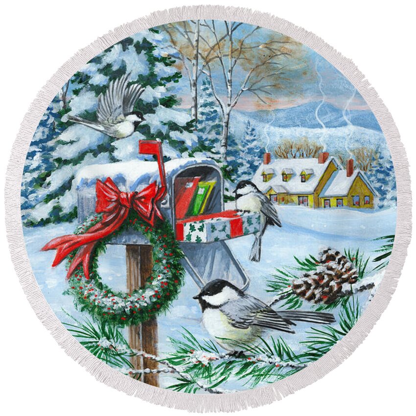 Mail Round Beach Towel featuring the painting Christmas Mail by Richard De Wolfe