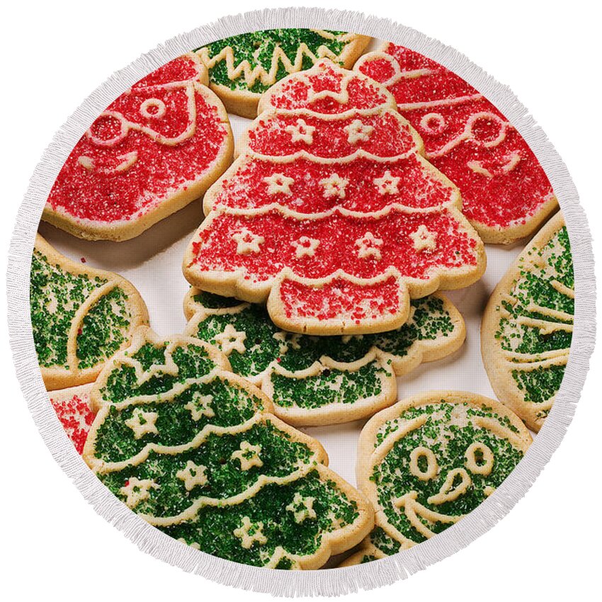 Cookies Round Beach Towel featuring the photograph Christmas sugar cookies by Garry Gay