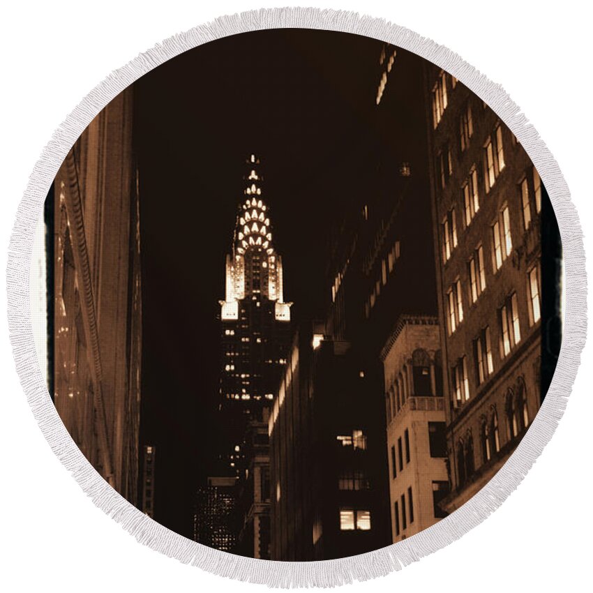 New York Round Beach Towel featuring the photograph Chrysler Building by Donna Blackhall