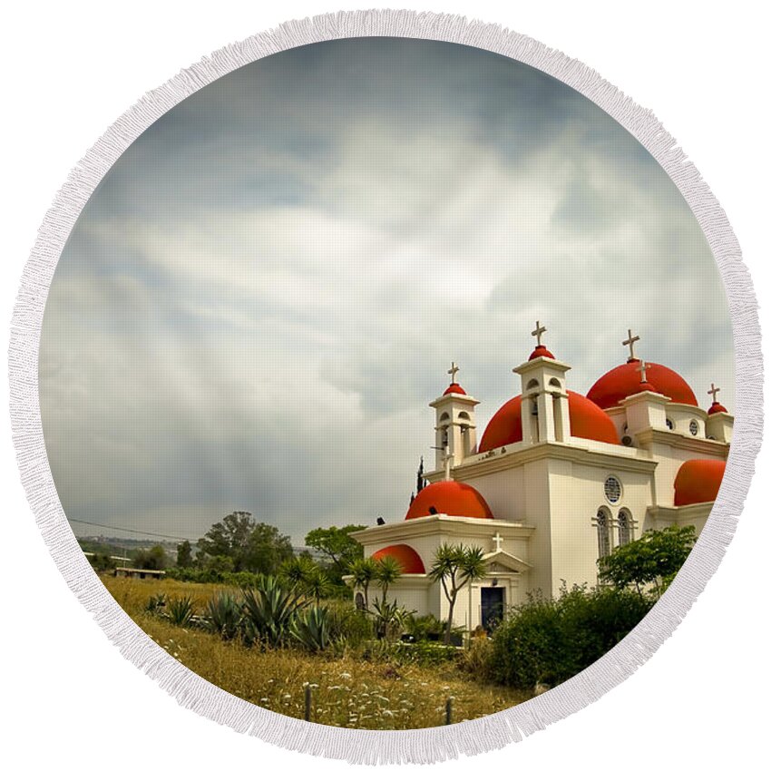 Holyland Round Beach Towel featuring the photograph Church of the Twelve Apostles by Dan Yeger