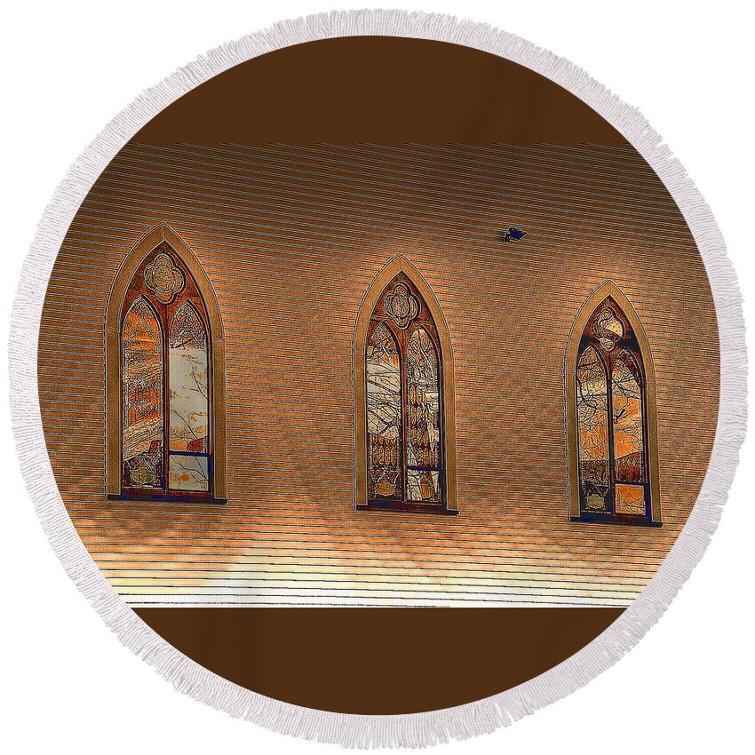 Church Round Beach Towel featuring the photograph Church Windows by Phyllis Meinke