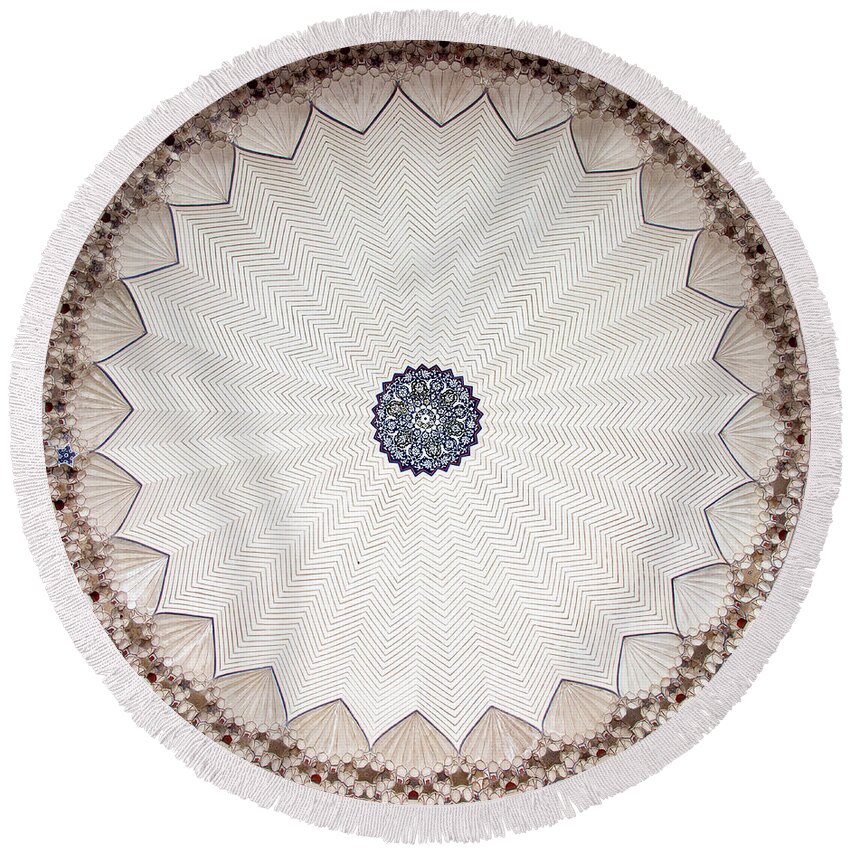 Photography Round Beach Towel featuring the photograph Cieling Detail, Humayuns Tomb by Panoramic Images