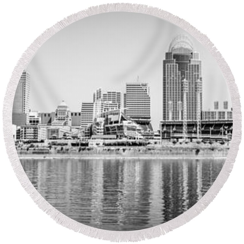 2012 Round Beach Towel featuring the photograph Cincinnati Panorama Black and White Picture by Paul Velgos