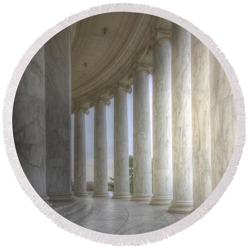 Sold Round Beach Towel featuring the photograph Circular Colonnade of the Thomas Jefferson Memorial by Shelley Neff