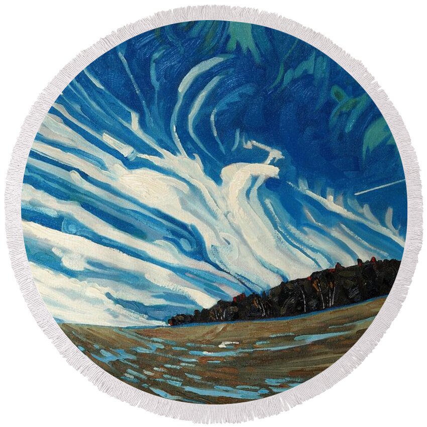 Cirrus Round Beach Towel featuring the painting Cirrus Fingers by Phil Chadwick