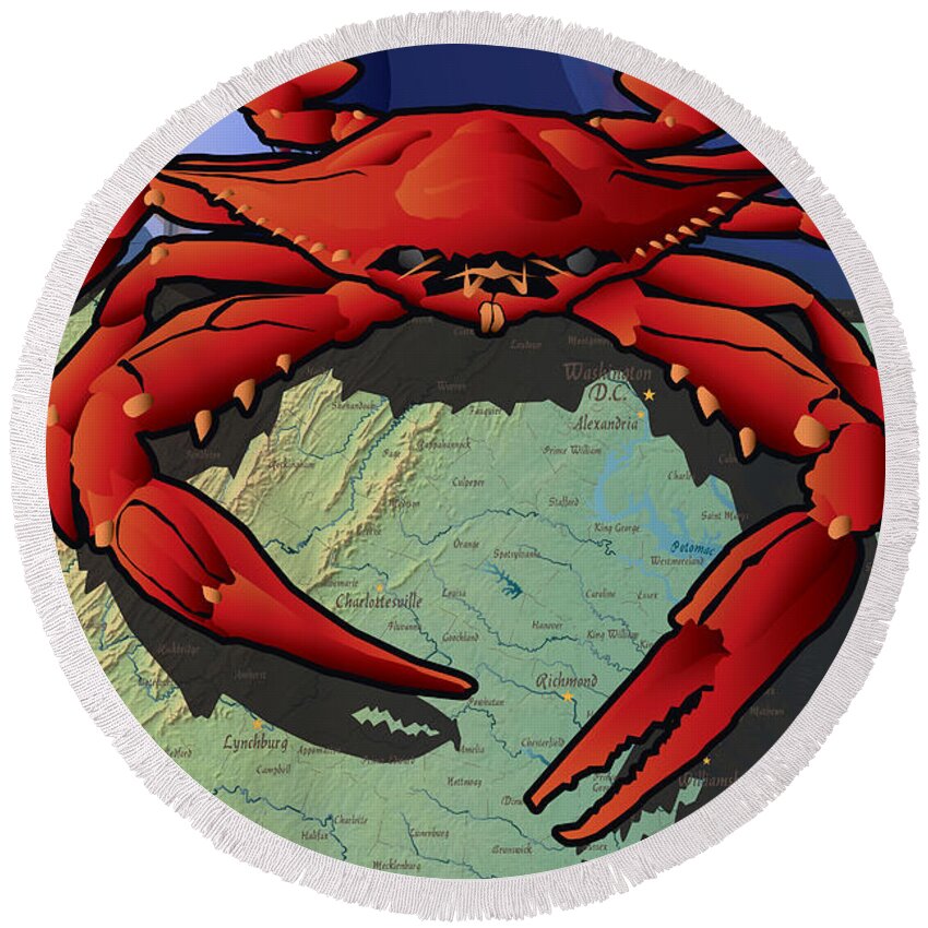 Virginia Round Beach Towel featuring the digital art Citizen Crab of Virginia by Joe Barsin