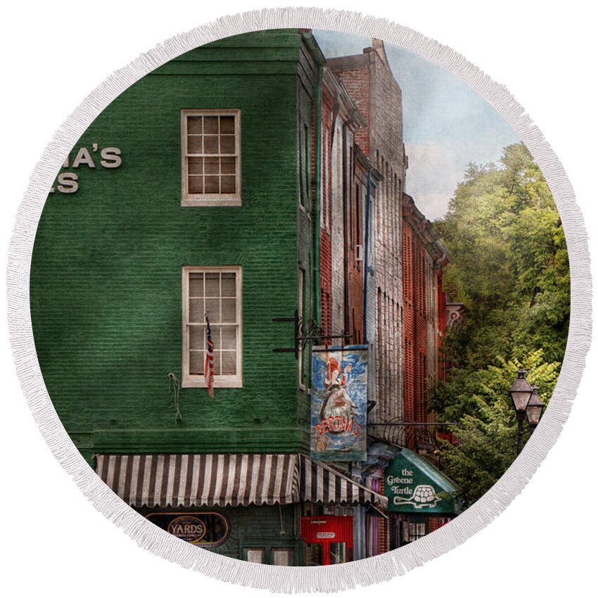 Baltimore Round Beach Towel featuring the photograph City - Baltimore - Fells Point MD - Bertha's and The Greene Turtle by Mike Savad