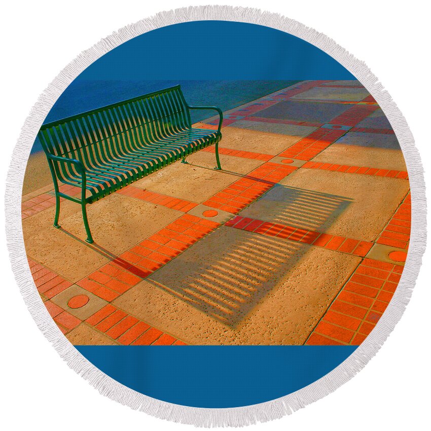 Bench Round Beach Towel featuring the photograph City Bench Still Life by Ben and Raisa Gertsberg