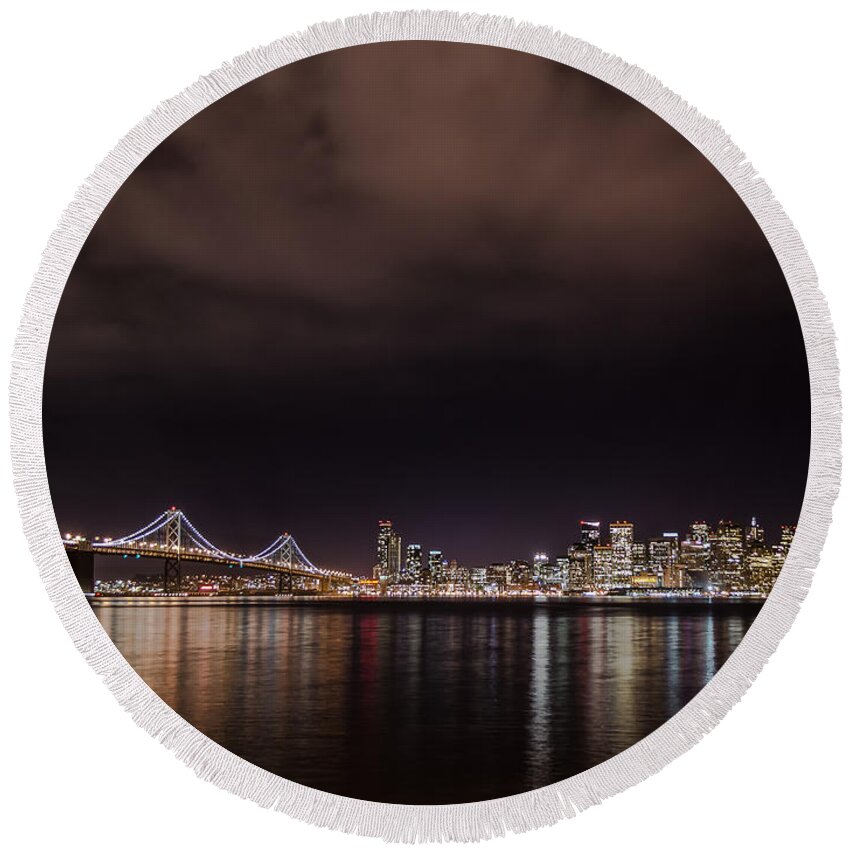 Bay Bridge Round Beach Towel featuring the photograph City by the Bay by Linda Villers