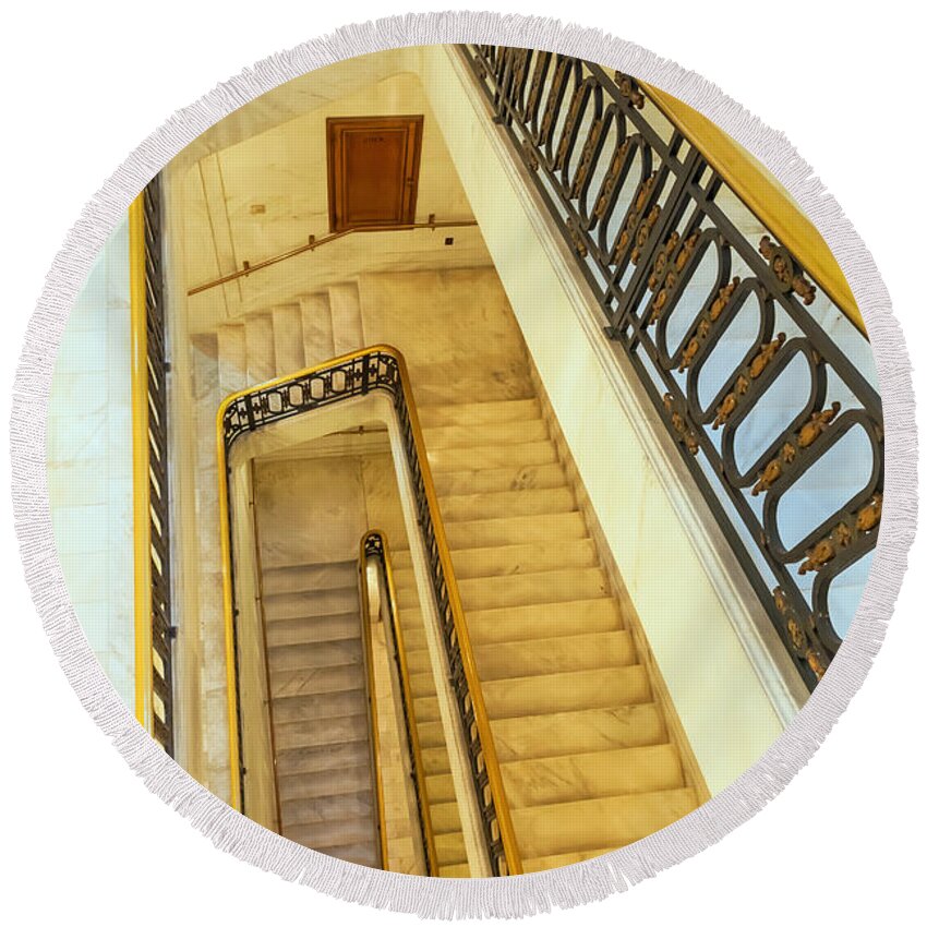 City Round Beach Towel featuring the photograph City Hall Stairway by Jonathan Nguyen