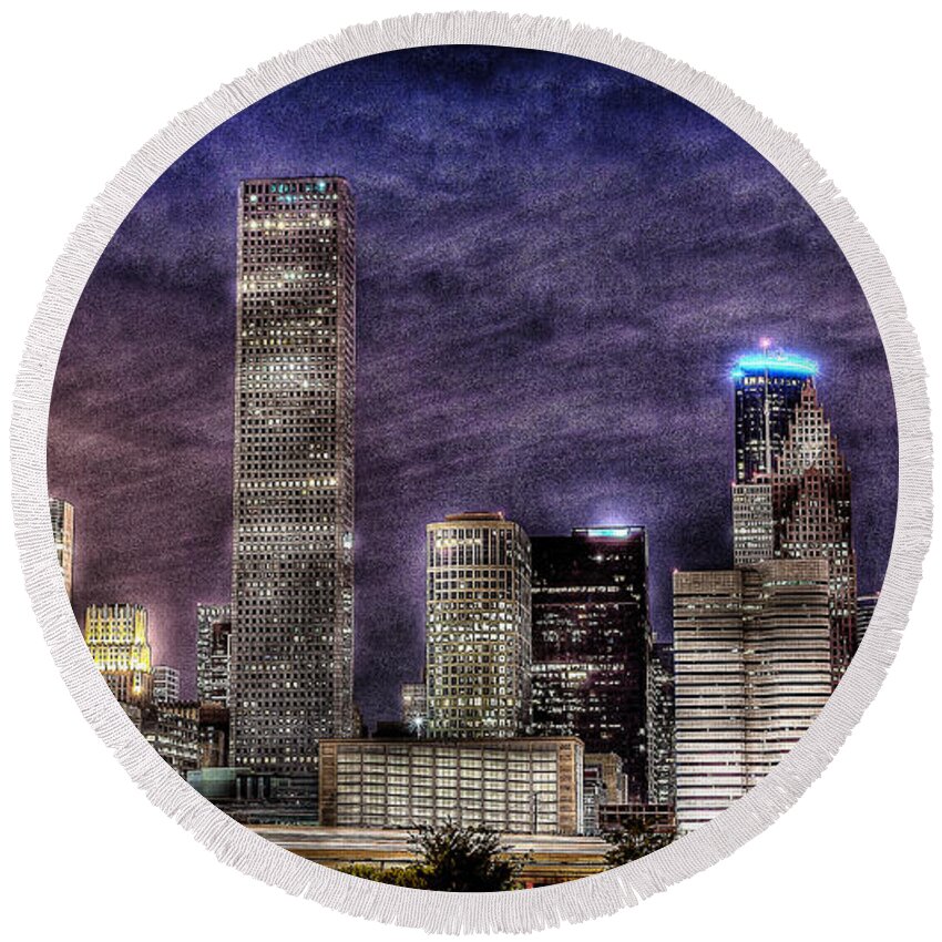 Houston Round Beach Towel featuring the photograph CIty of Houston Skyline by David Morefield