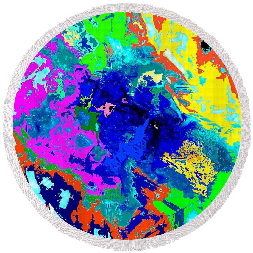 Abstract Round Beach Towel featuring the painting City Scenes 3D Abstract by Saundra Myles