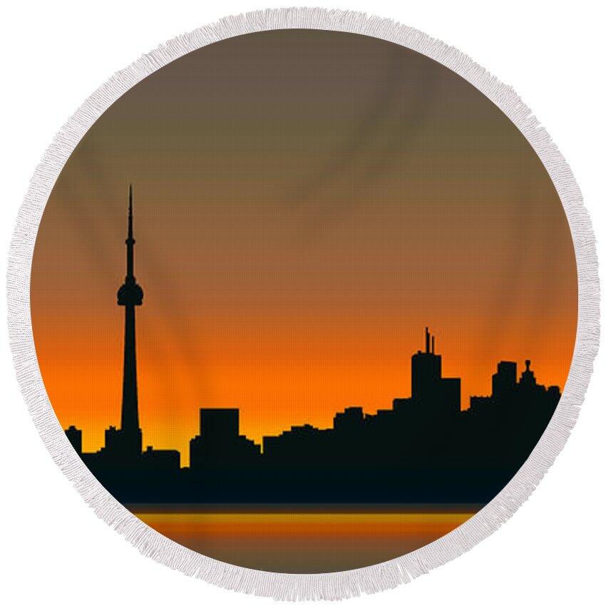 toronto Collection By Serge Averbukh Round Beach Towel featuring the digital art Cityscapes - Toronto Skyline - Twilight by Serge Averbukh