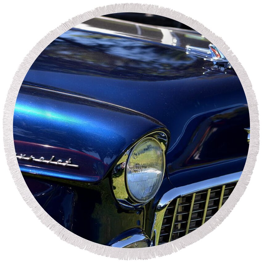 Chevy Round Beach Towel featuring the photograph Classic Blue Chevy by Dean Ferreira
