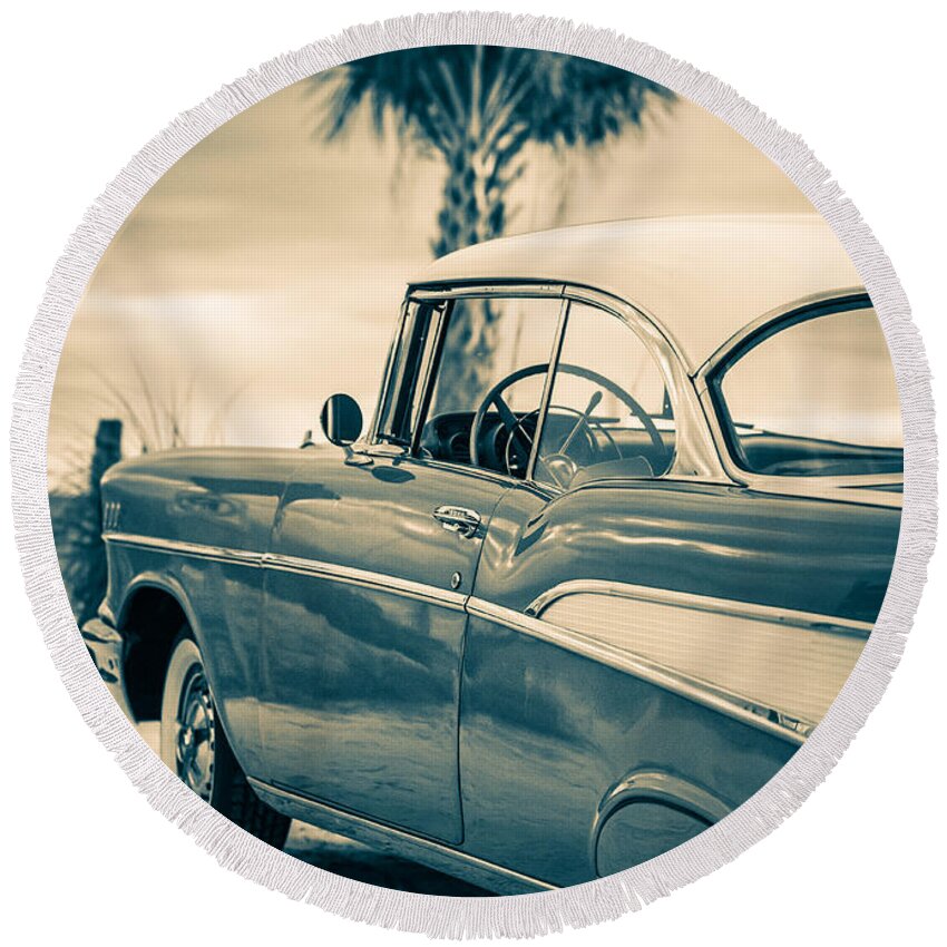 Classic Chevy Bel Air Round Beach Towel featuring the photograph Classic Chevy Bel Air '57 by Edward Fielding