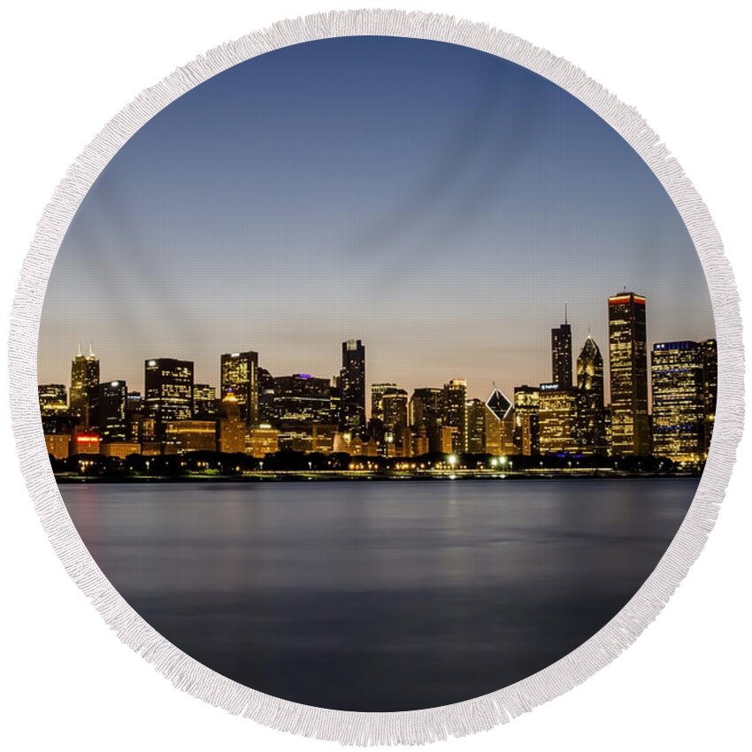 Chicago Skyline Round Beach Towel featuring the photograph Classic Chicago skyline at dusk by Sven Brogren