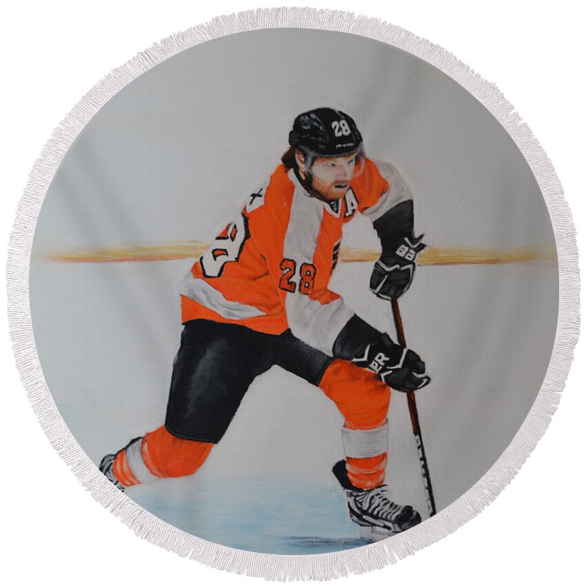 Art Round Beach Towel featuring the painting Claude Giroux Philadelphia Flyer by Joanne Grant