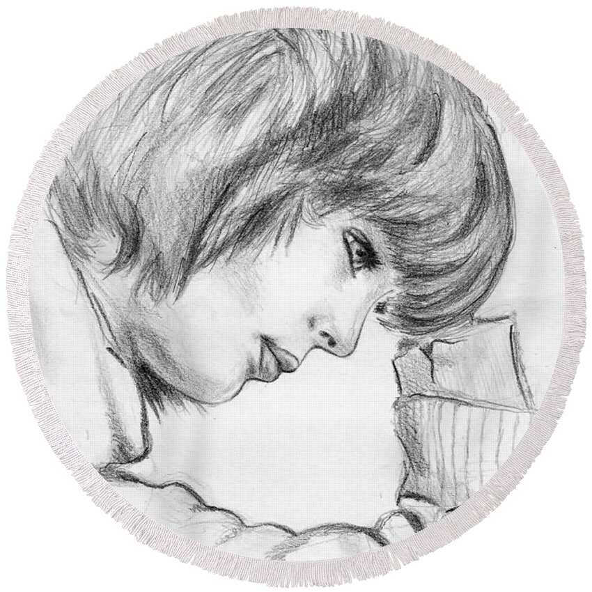 Claudia Rivelli Round Beach Towel featuring the drawing Claudia Rivelli by Elaine Berger