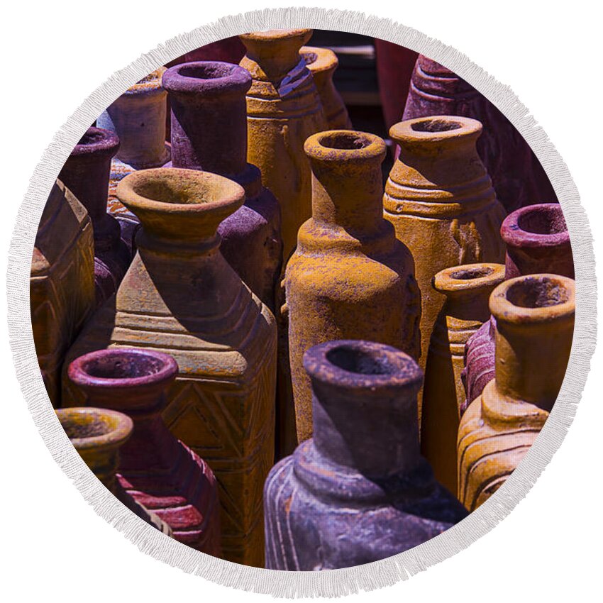Clay Round Beach Towel featuring the photograph Clay Vases by Garry Gay