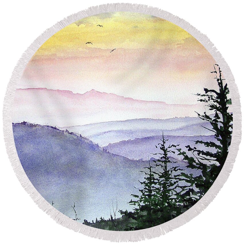 Mountains Round Beach Towel featuring the painting Clear Mountain Morning II by Sam Sidders