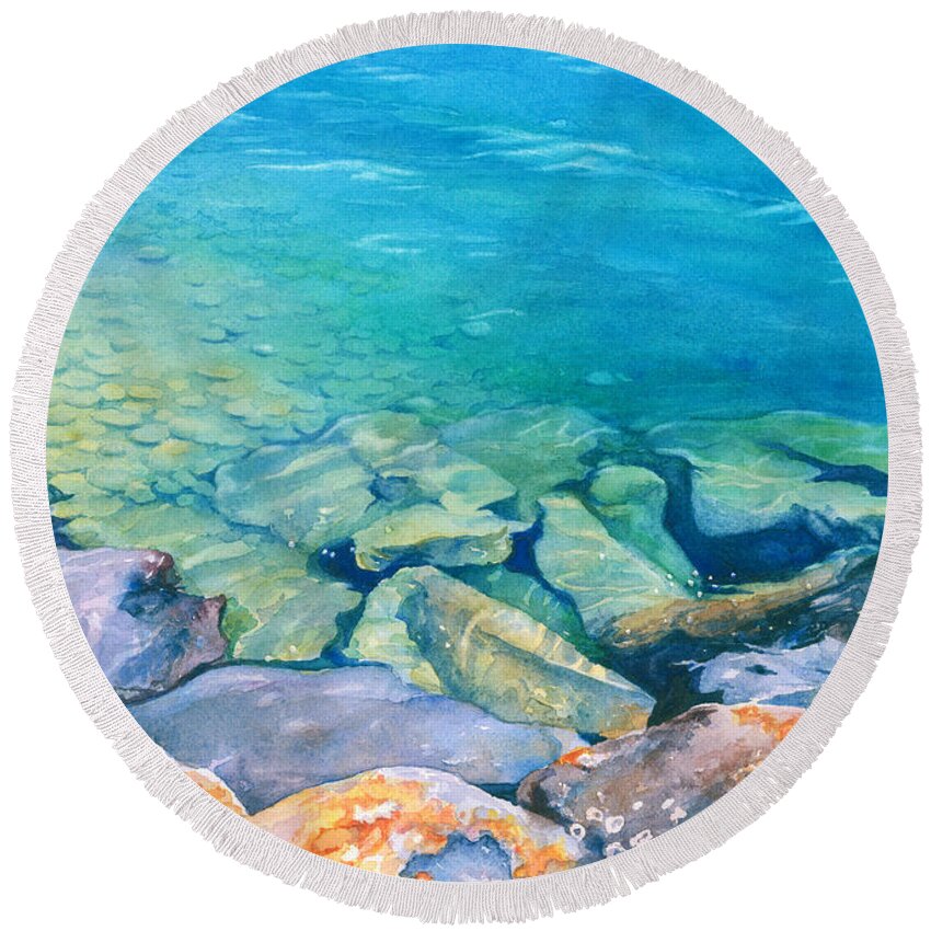 Water Round Beach Towel featuring the painting Clear Water by Brenda Beck Fisher