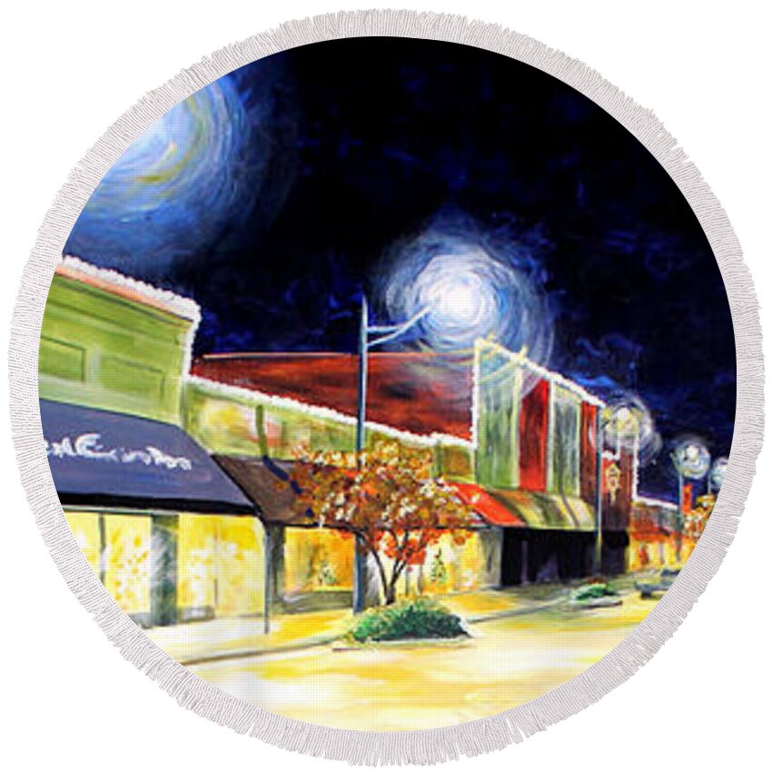 Cleveland Mississippi Round Beach Towel featuring the painting Cleveland Mississippi at Night by Karl Wagner