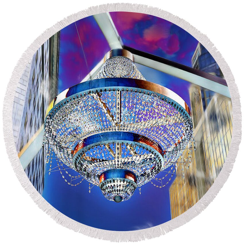Playhouse Square Round Beach Towel featuring the photograph Cleveland Playhouse Square Outdoor Chandelier - 1 by Mark Madere